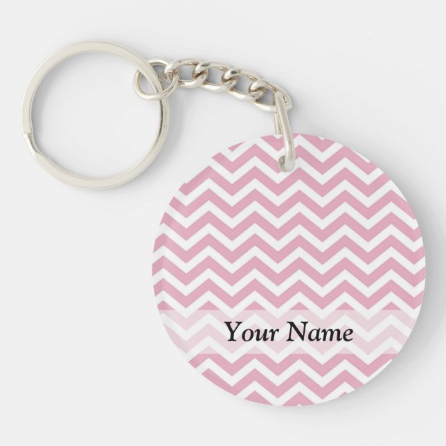 Pink and white chevron keychain (Front)