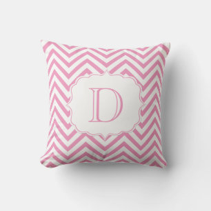 Pink and White Chevron Pattern Monogram Throw Pillow