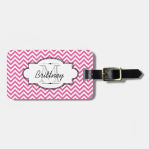 Pink and White Chevron Stripe Luggage Tag