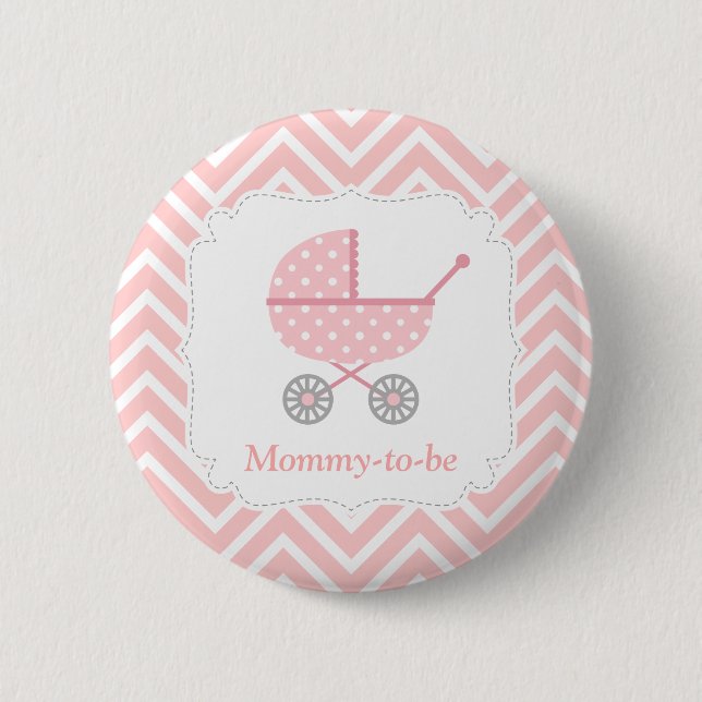 Pink and White Chevron Stroller Mommy to be 2 Inch Round Button (Front)