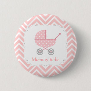 Pink and White Chevron Stroller Mommy to be 2 Inch Round Button