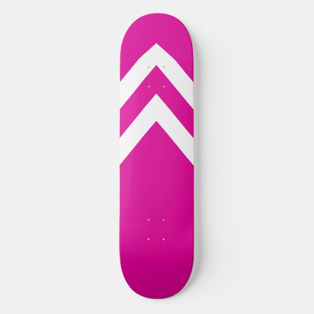 Pink and White Chevrons Skateboard Deck (Front)
