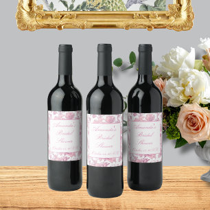 Pink and White Chinoiserie Bridal Shower  Wine Label