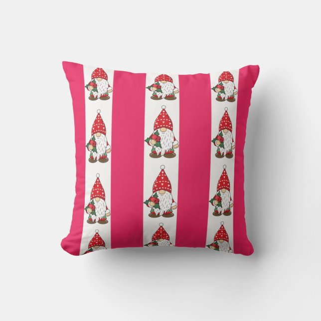 Pink and white Christmas cute gnome pattern Throw Pillow (Front)
