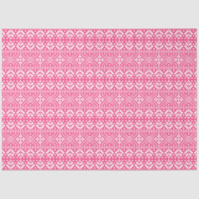 Pink and White Christmas Fair Isle Pattern Tissue Paper (Front)
