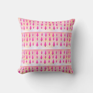 Pink and White Christmas Tree Pattern Throw Pillow