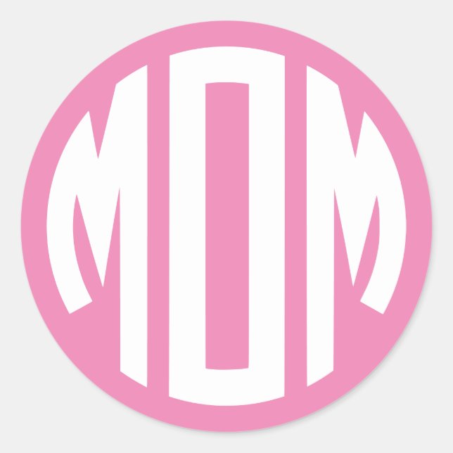 Pink and White Circle Monogram MOM Classic Round Sticker (Front)