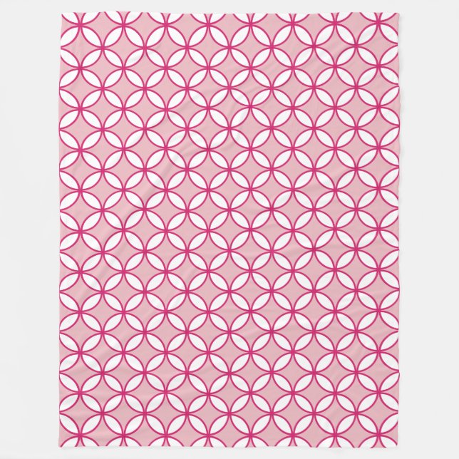 Pink and white circles petals, diamonds pattern fleece blanket (Front)