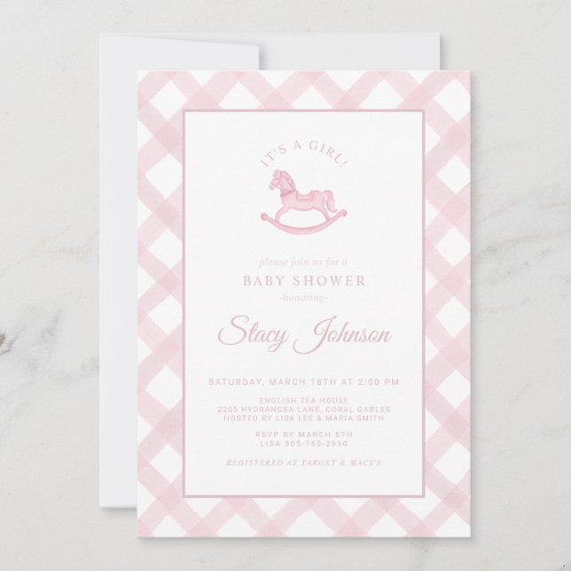 Pink and White Classic Watercolor Baby Shower Invitation (Front)