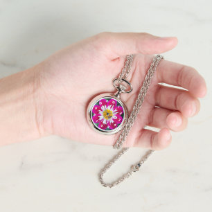 Pink and White Collarette Dahlia Floral Watch