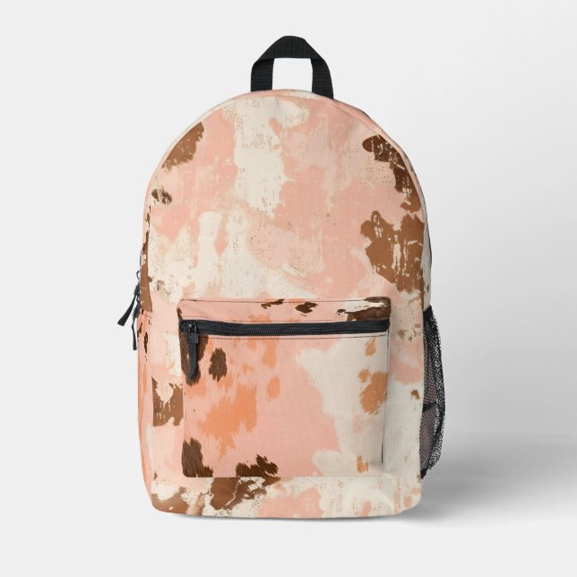 Pink and White Cow Hide Backpack (Front)