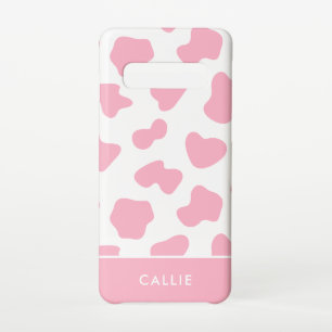 Pink And White Cow Print Custom Name Samsung Galaxy Case