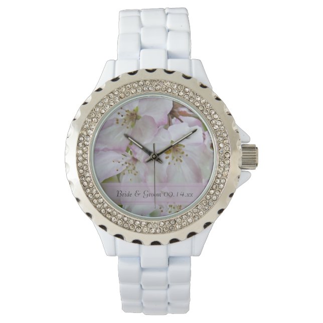 Pink and White Crab Apple Blossoms Wedding Watch (Front)