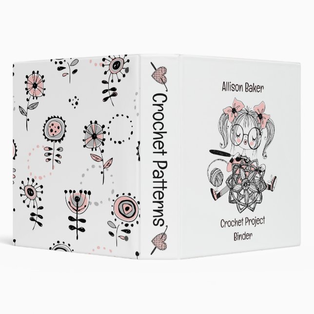 Pink and White Crocheting Girl Crochet Projects  Binder (Background)
