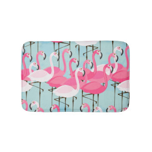 Pink And White Crowd Of Flamingos Bath Mat
