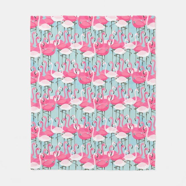 Pink And White Crowd Of Flamingos Fleece Blanket (Front)