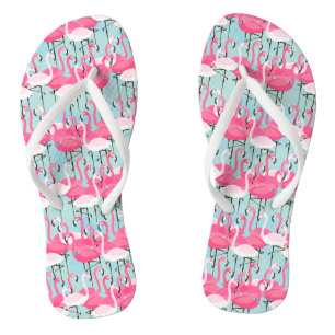 Pink And White Crowd Of Flamingos Flip Flops