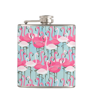 Pink And White Crowd Of Flamingos Hip Flask
