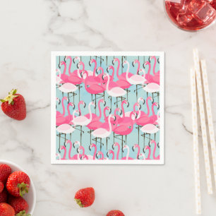 Pink And White Crowd Of Flamingos Napkin
