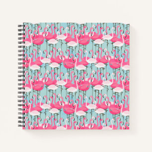 Pink And White Crowd Of Flamingos Notebook