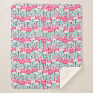 Pink And White Crowd Of Flamingos Sherpa Blanket