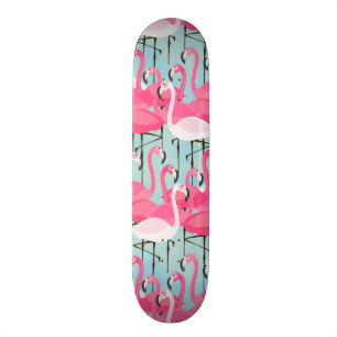 Pink And White Crowd Of Flamingos Skateboard