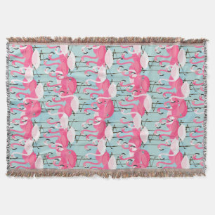 Pink And White Crowd Of Flamingos Throw Blanket