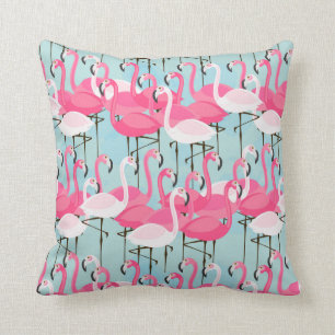 Pink And White Crowd Of Flamingos Throw Pillow