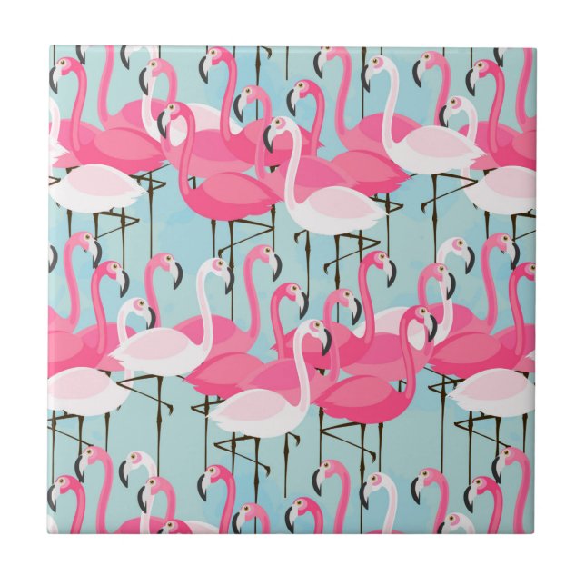 Pink And White Crowd Of Flamingos Tile (Front)