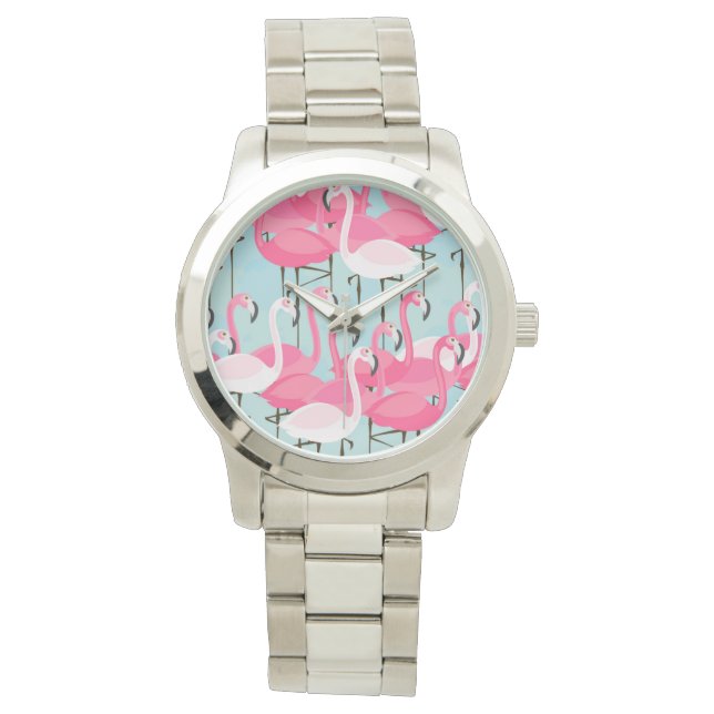 Pink And White Crowd Of Flamingos Watch (Front)
