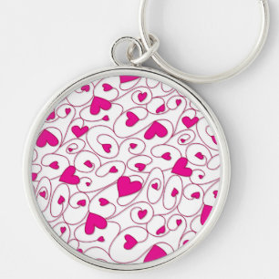 Pink and white curly hearts keychain