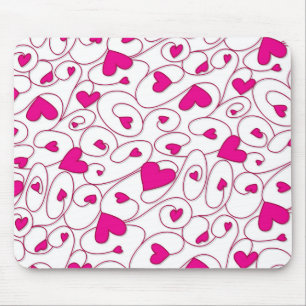 Pink and white curly hearts mouse pad