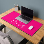 Pink and White Customized Name Desk Mat<br><div class="desc">Pink and white Customized Name Desk Mat.  Personalize this desk mat by adding your name in this beautiful elegant handwriting font.</div>