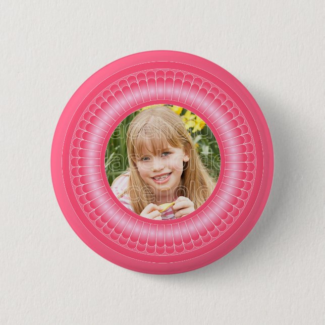 Pink and white cute frame template 2 inch round button (Front)