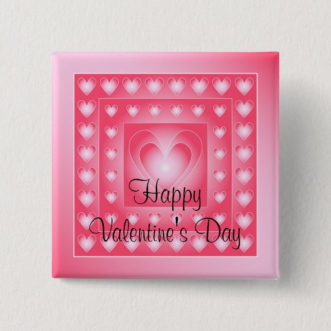 Pink and white cute hearts 2 inch square button (Front)