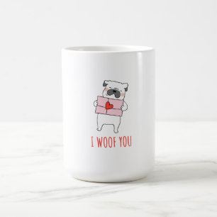 Pink and White Cute Illustration Dog Valentines  Coffee Mug