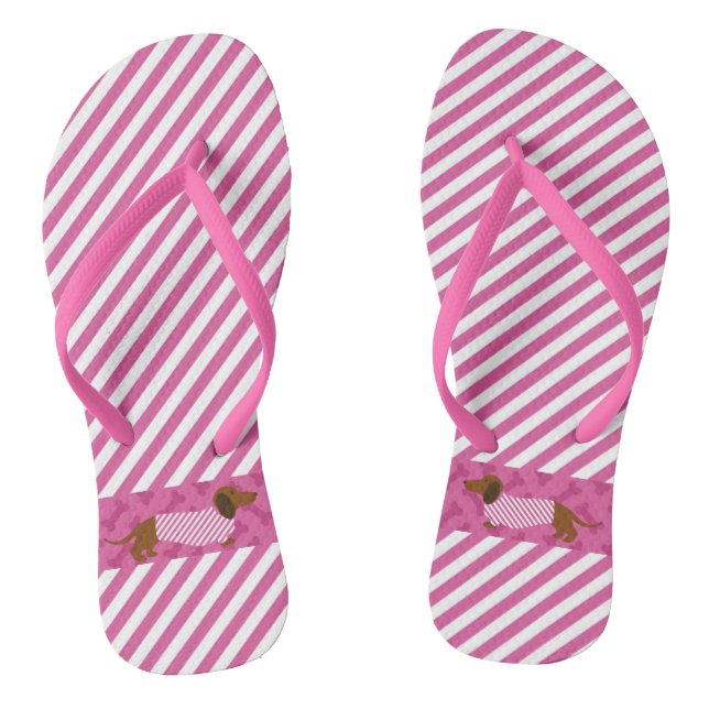 Pink and White Dachshund Flip Flops (Footbed)