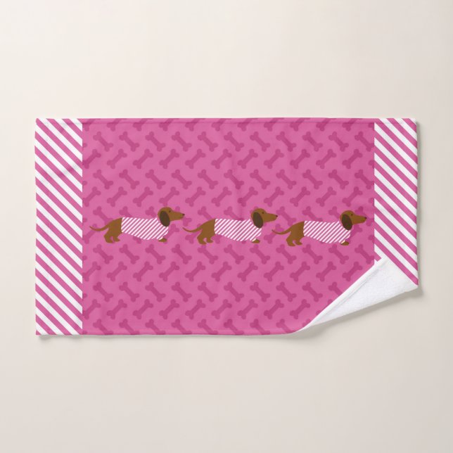 Pink and White Dachshund Hand Towel (Hand Towel)