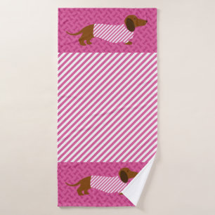 Pink and White Dachshund Towel