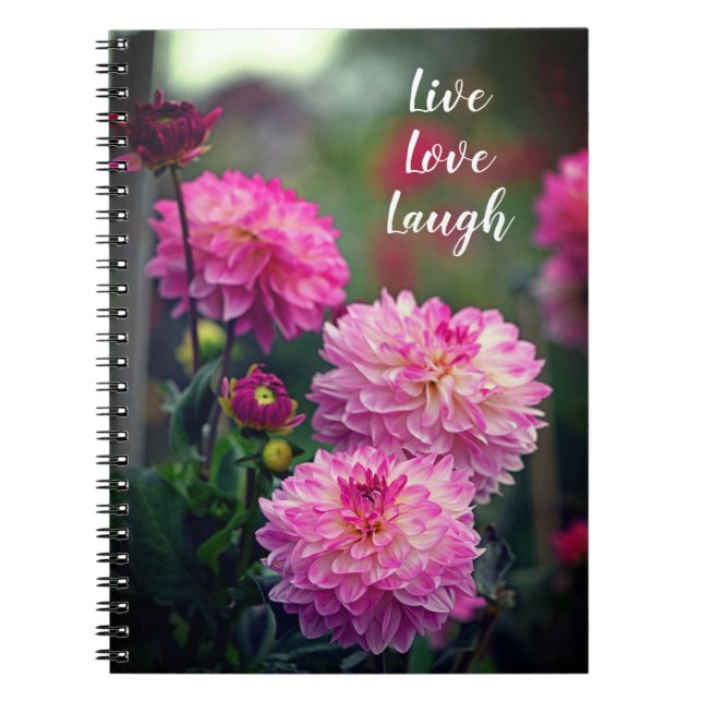 Pink and White Dahlia Flower Motivational Notebook (Front)