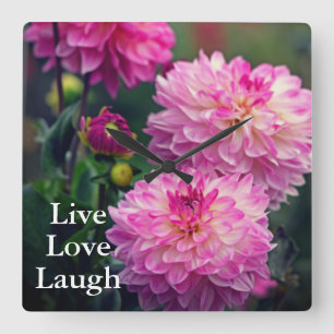 Pink and White Dahlia Flower Motivational Square Wall Clock