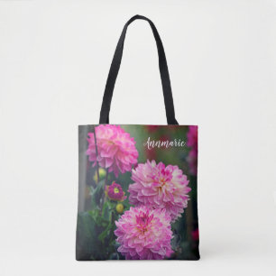 Pink and White Dahlia Flower Personalized Tote Bag