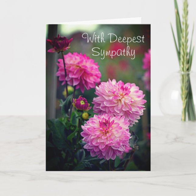 Pink and White Dahlia Flower With Deepest Sympathy Thank You Card (Front)