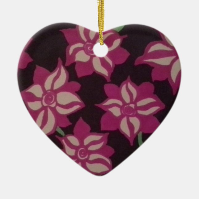 Pink and White Dahlia Pattern Ceramic Ornament (Front)