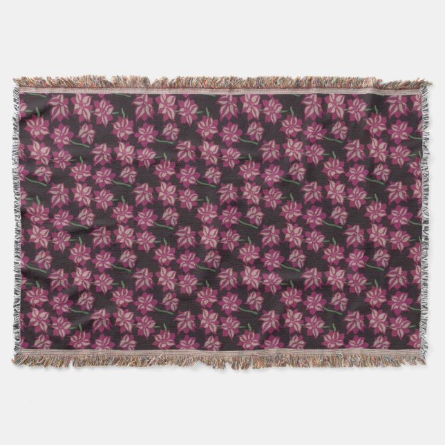 Pink and White Dahlia Pattern Throw Blanket (Front)