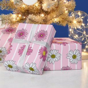 Pink and White Daisies Wildflower Whimsy  Wrapping Paper