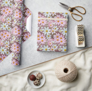 Pink and White Daisies Wrapping Paper