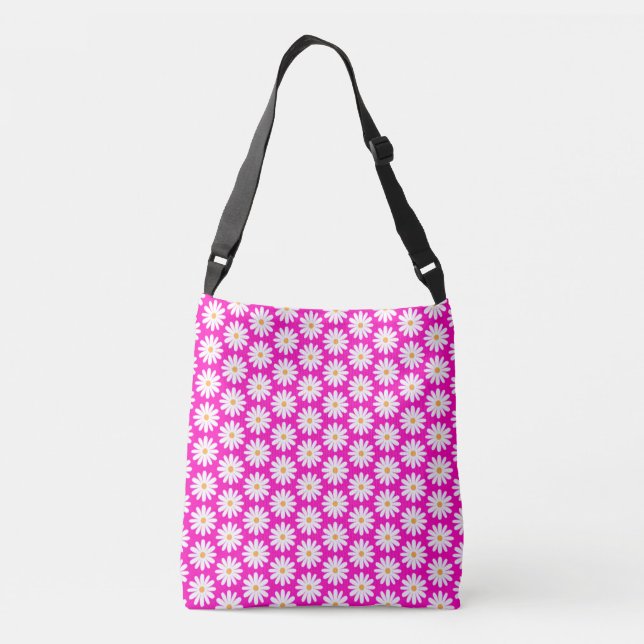 Pink and White Daisy Flower Crossbody Bag (Back)