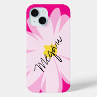 Pink and white daisy flower drawing iPhone 15 case