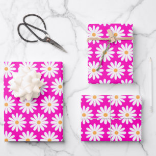 Pink and White Daisy Flower Wrapping Paper Sheet